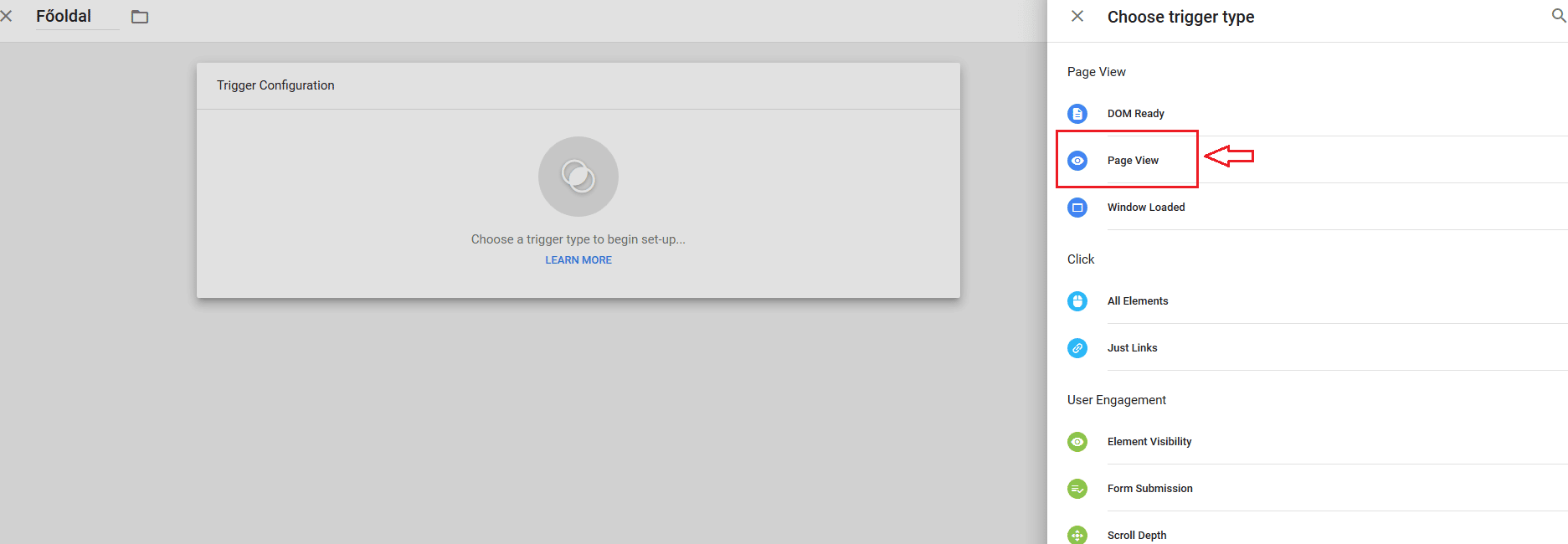 GTM page view trigger beaállítása