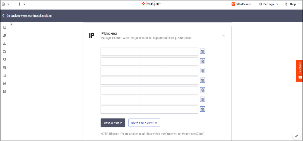 IP cím kizárása HotJar-ban