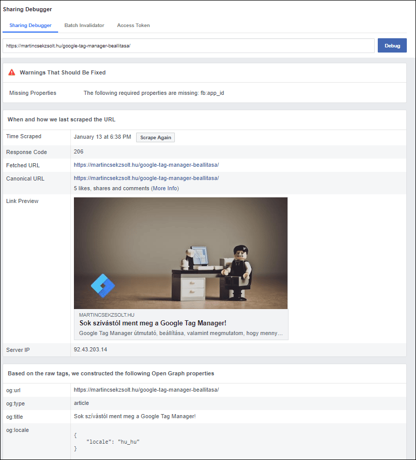 Facebook debugger