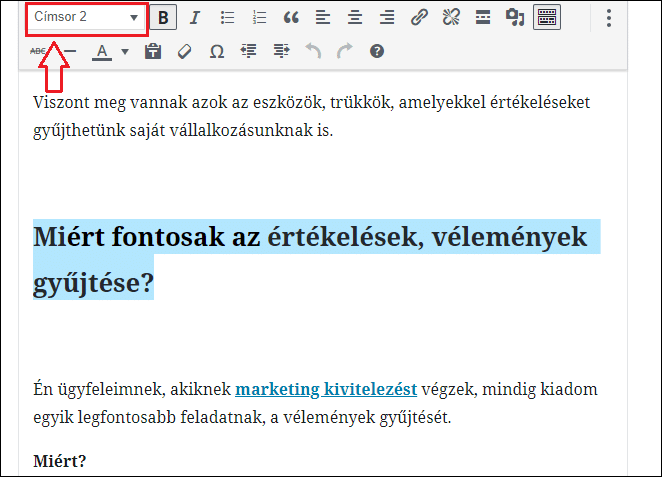 Címsorok beállítása WordPressben