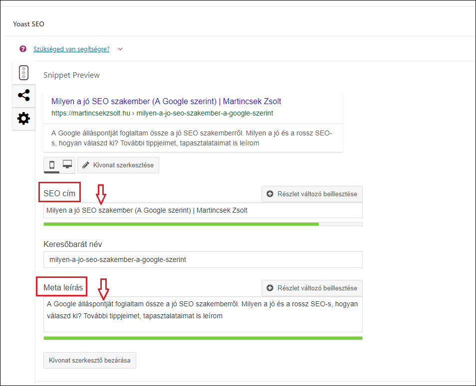 meta cím, leírás beállítása Yoast SEO pluginban