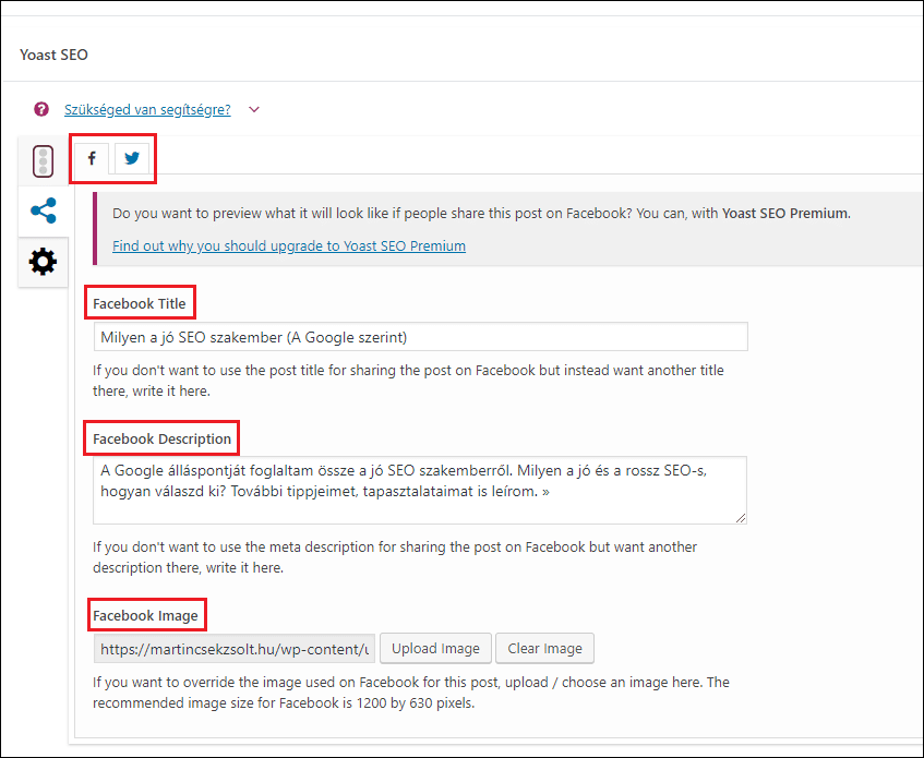 Open Graph adatok beállítása Yoast SEO