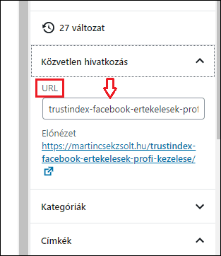 URL szerkesztése WordPress 5-ben