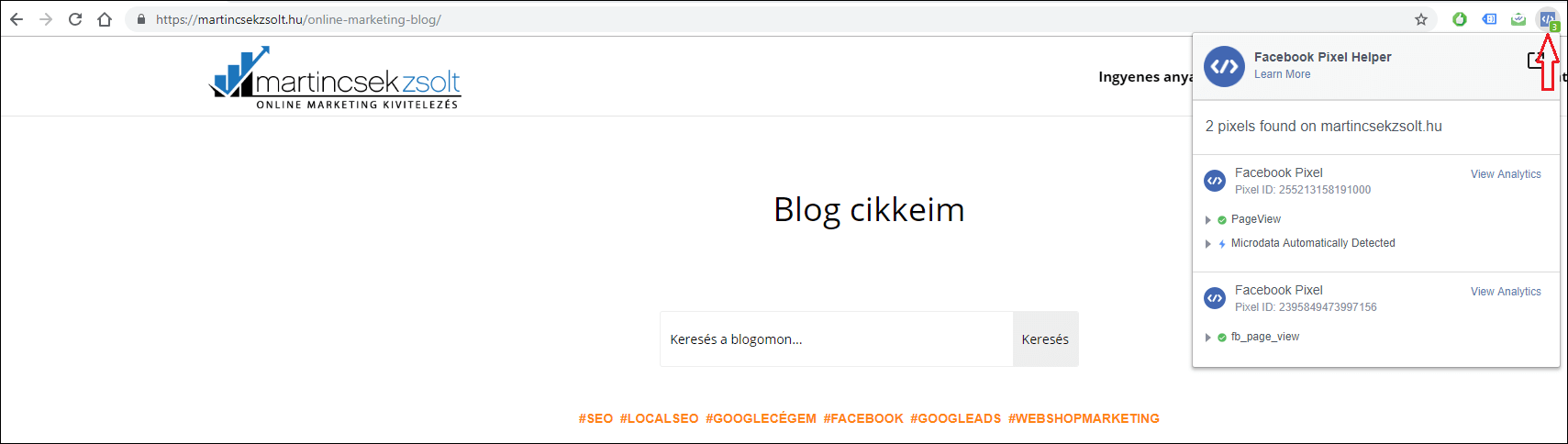 Facebook pixel helper bővítmény
