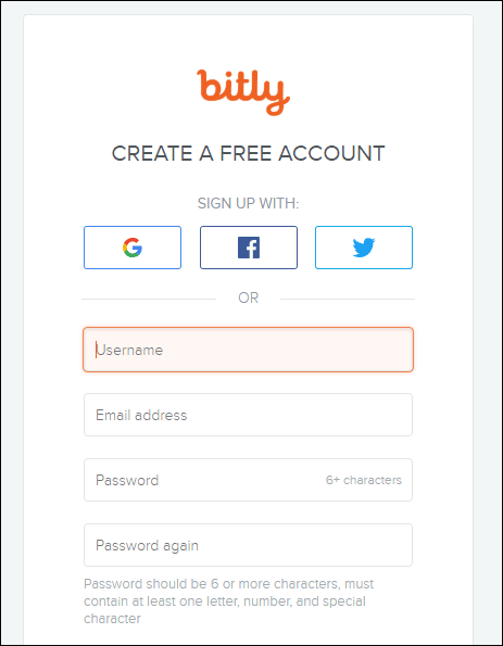 bitly regisztráció