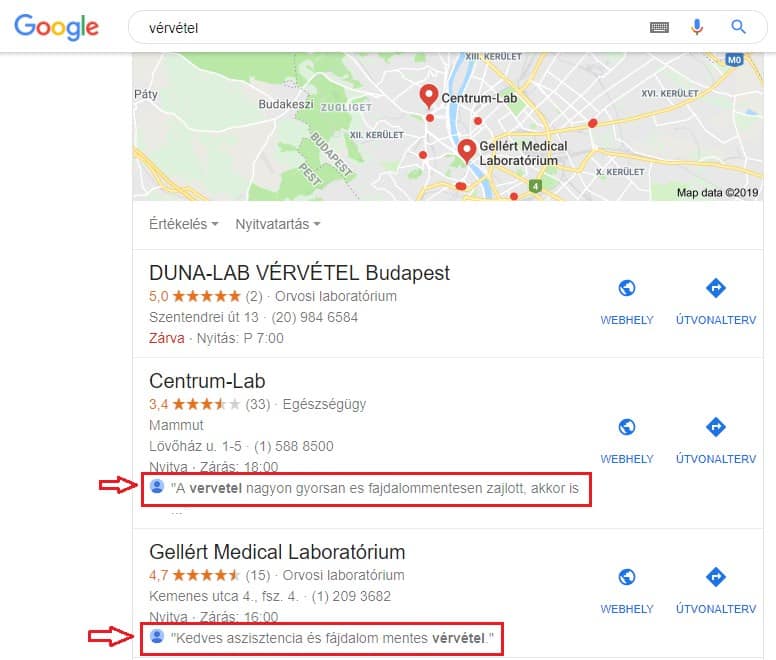 Google Cégem értékelések megjelenése térképen