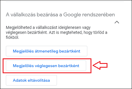 Google Cégem végleges bezárás beállítása