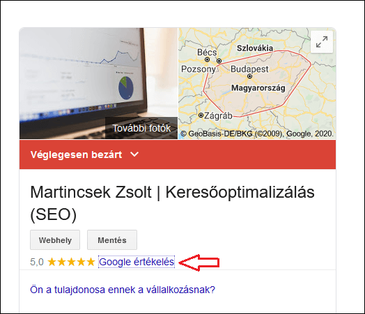 Google Cégem profil végleges bezártként