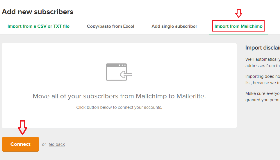 Mailchimp feliratkozók importálása MailerLite-ban