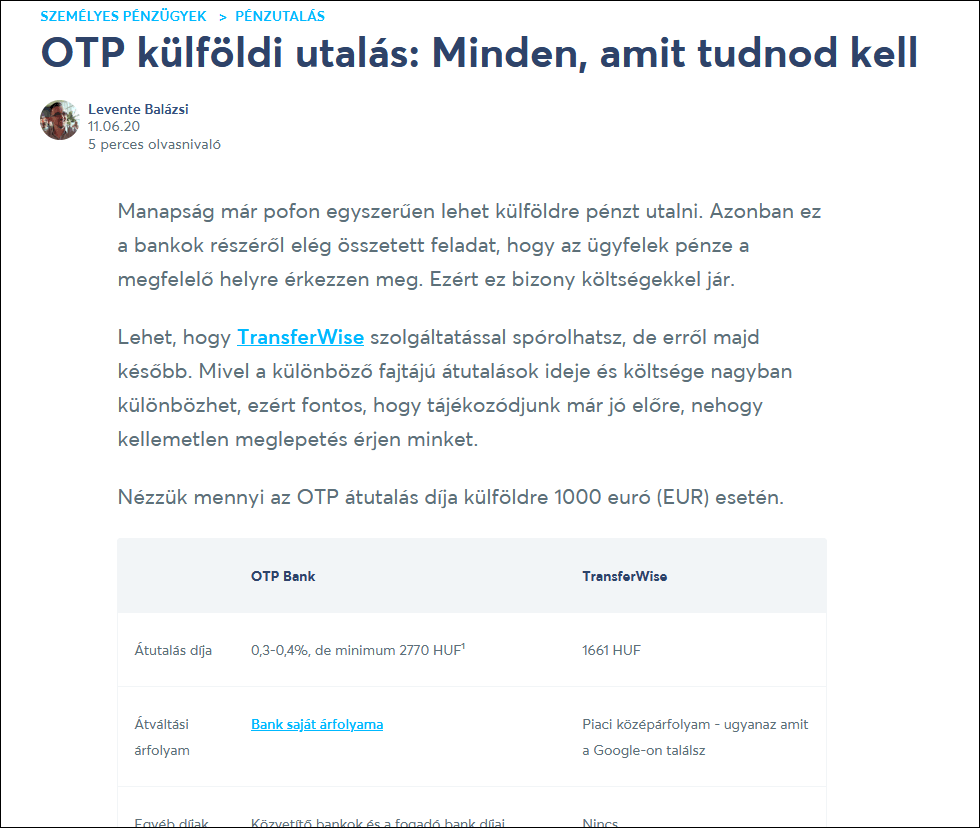 OTP átutalás díja külföldre transferwise cikk