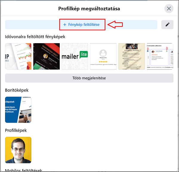 Facebook oldal profil fotó kiválasztása
