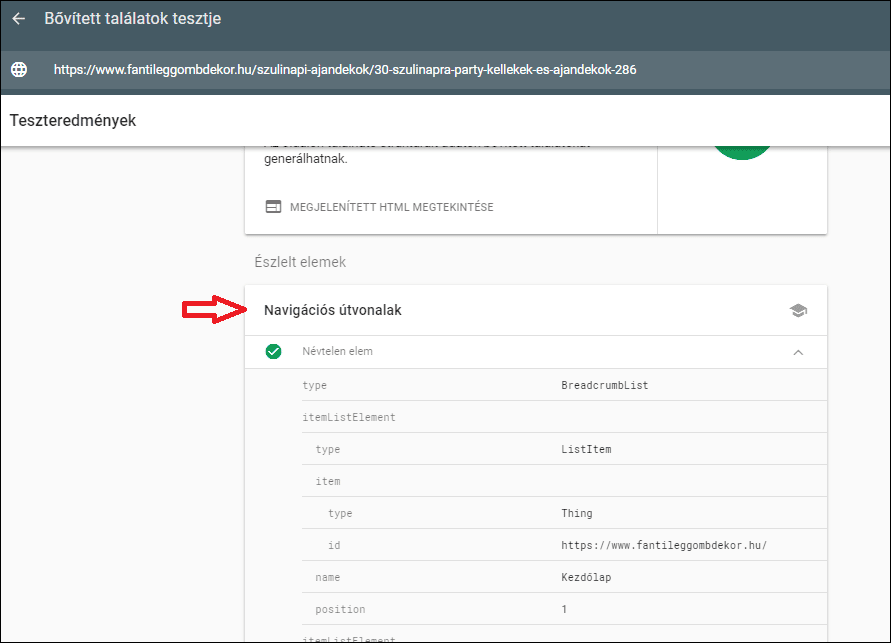 breadcrumbs struktúrált adat