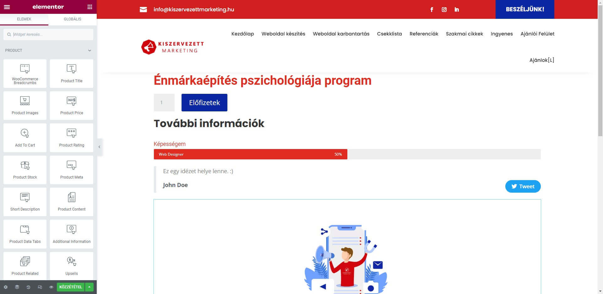 Példa Elementor weboldal készítésre