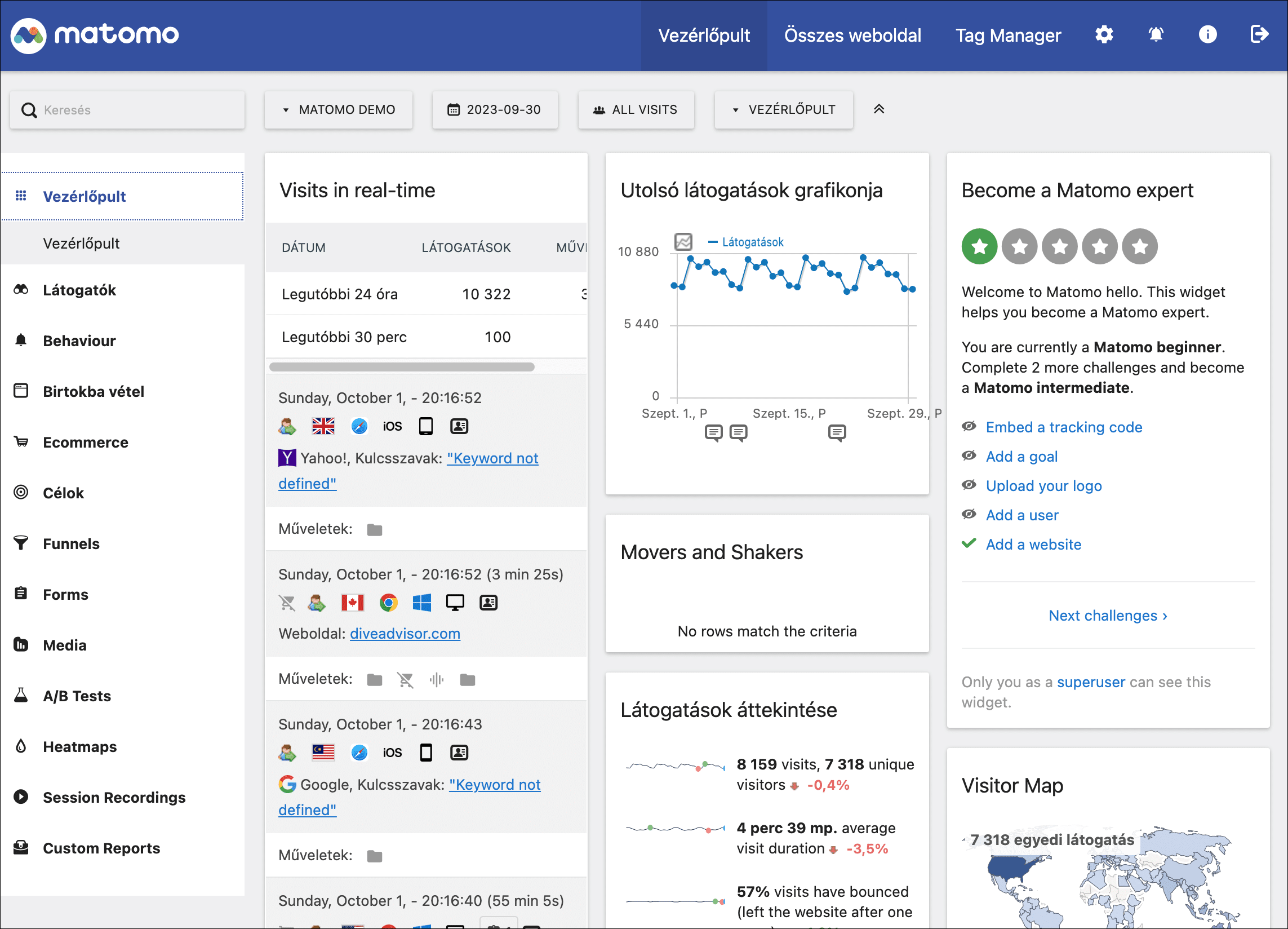 Matomo Analytics felülete