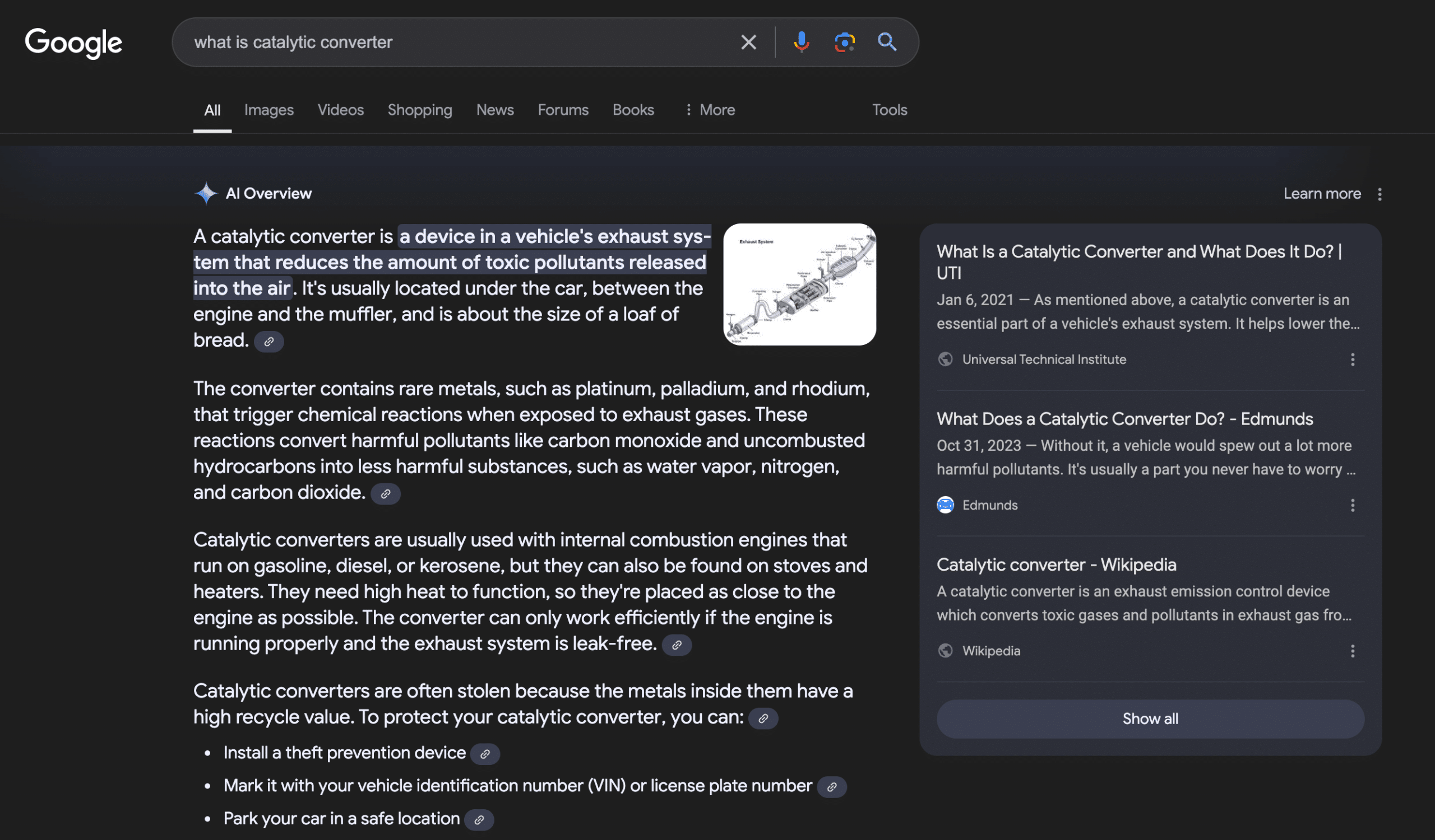 google ai válasz - catalytic converter